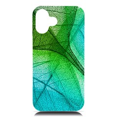 3d Leaves Texture Sheet Blue Green Iphone 16 Plus Black Uv Print Pc Hardshell Case