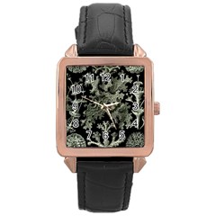 Weave Haeckel Lichenes Photobionten Rose Gold Leather Watch 