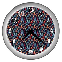 Vintage Style Christmas Decoration Pattern Motif Wall Clock (silver)