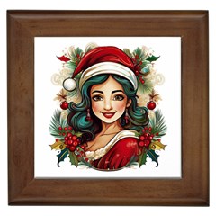 Young Woman With Santa Claus Clothes Isolated Illustration Wb Framed Tile