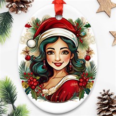 Young Woman With Santa Claus Clothes Isolated Illustration Wb Ornament (oval)