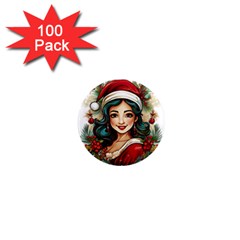 Young Woman With Santa Claus Clothes Isolated Illustration Wb 1  Mini Magnets (100 Pack)  by dflcprintsclothing