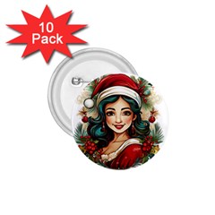 Young Woman With Santa Claus Clothes Isolated Illustration Wb 1 75  Buttons (10 Pack) by dflcprintsclothing