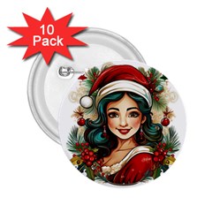 Young Woman With Santa Claus Clothes Isolated Illustration Wb 2 25  Buttons (10 Pack) 