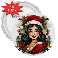 Young Woman With Santa Claus Clothes Isolated Illustration Wb 3  Buttons (10 Pack) 