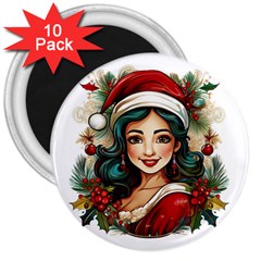 Young Woman With Santa Claus Clothes Isolated Illustration Wb 3  Magnets (10 Pack) 