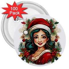 Young Woman With Santa Claus Clothes Isolated Illustration Wb 3  Buttons (100 Pack) 