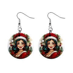 Young Woman With Santa Claus Clothes Isolated Illustration Wb Mini Button Earrings