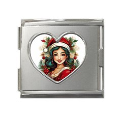 Young Woman With Santa Claus Clothes Isolated Illustration Wb Mega Link Heart Italian Charm (18mm)