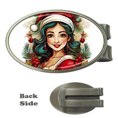 Young Woman With Santa Claus Clothes Isolated Illustration Wb Money Clips (oval) 