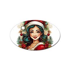 Young Woman With Santa Claus Clothes Isolated Illustration Wb Sticker (oval)