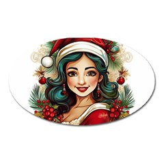 Young Woman With Santa Claus Clothes Isolated Illustration Wb Oval Magnet