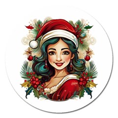 Young Woman With Santa Claus Clothes Isolated Illustration Wb Magnet 5  (round)