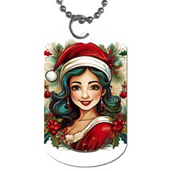 Young Woman With Santa Claus Clothes Isolated Illustration Wb Dog Tag (one Side)