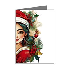 Young Woman With Santa Claus Clothes Isolated Illustration Wb Mini Greeting Card by dflcprintsclothing