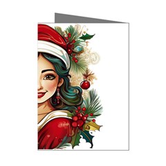 Young Woman With Santa Claus Clothes Isolated Illustration Wb Mini Greeting Cards (pkg Of 8) by dflcprintsclothing