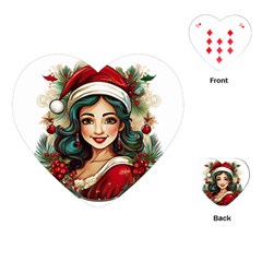 Young Woman With Santa Claus Clothes Isolated Illustration Wb Playing Cards Single Design (heart)