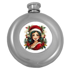 Young Woman With Santa Claus Clothes Isolated Illustration Wb Round Hip Flask (5 Oz)