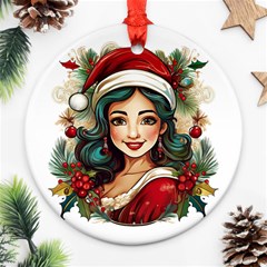 Young Woman With Santa Claus Clothes Isolated Illustration Wb Round Ornament (two Sides)