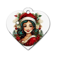 Young Woman With Santa Claus Clothes Isolated Illustration Wb Dog Tag Heart (two Sides)