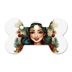 Young Woman With Santa Claus Clothes Isolated Illustration Wb Dog Tag Bone (two Sides)