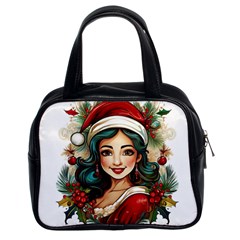 Young Woman With Santa Claus Clothes Isolated Illustration Wb Classic Handbag (two Sides)