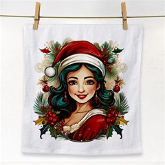 Young Woman With Santa Claus Clothes Isolated Illustration Wb Face Towel