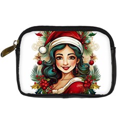 Young Woman With Santa Claus Clothes Isolated Illustration Wb Digital Camera Leather Case