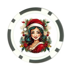 Young Woman With Santa Claus Clothes Isolated Illustration Wb Poker Chip Card Guard (10 Pack)