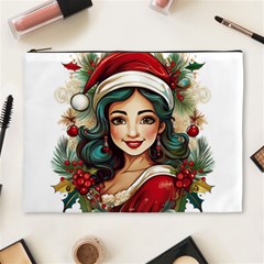 Young Woman With Santa Claus Clothes Isolated Illustration Wb Cosmetic Bag (xl)