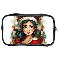 Young Woman With Santa Claus Clothes Isolated Illustration Wb Toiletries Bag (two Sides)