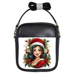 Young Woman With Santa Claus Clothes Isolated Illustration Wb Girls Sling Bag