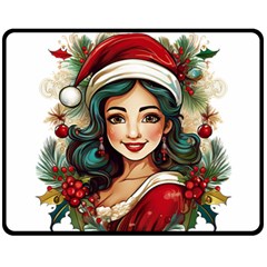 Young Woman With Santa Claus Clothes Isolated Illustration Wb Fleece Blanket (medium)