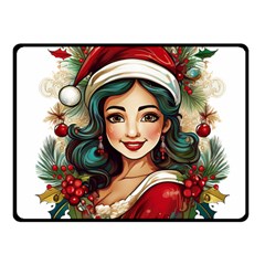 Young Woman With Santa Claus Clothes Isolated Illustration Wb Fleece Blanket (small)