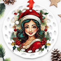 Young Woman With Santa Claus Clothes Isolated Illustration Wb Ornament (round Filigree)