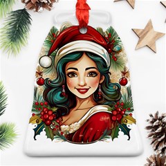 Young Woman With Santa Claus Clothes Isolated Illustration Wb Ornament (bell) by dflcprintsclothing