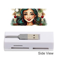 Young Woman With Santa Claus Clothes Isolated Illustration Wb Memory Card Reader (stick)