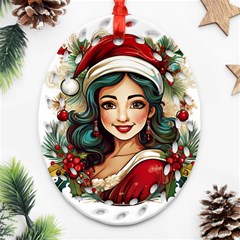 Young Woman With Santa Claus Clothes Isolated Illustration Wb Ornament (oval Filigree) by dflcprintsclothing