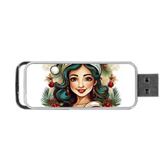 Young Woman With Santa Claus Clothes Isolated Illustration Wb Portable Usb Flash (one Side)