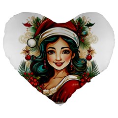 Young Woman With Santa Claus Clothes Isolated Illustration Wb Large 19  Premium Heart Shape Cushions