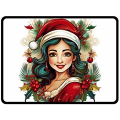 Young Woman With Santa Claus Clothes Isolated Illustration Wb Two Sides Fleece Blanket (large)