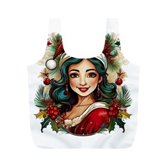 Young Woman With Santa Claus Clothes Isolated Illustration Wb Full Print Recycle Bag (m)