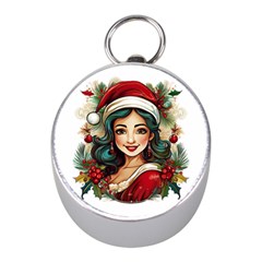 Young Woman With Santa Claus Clothes Isolated Illustration Wb Mini Silver Compasses