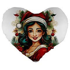 Young Woman With Santa Claus Clothes Isolated Illustration Wb Large 19  Premium Flano Heart Shape Cushions