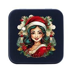 Young Woman With Santa Claus Clothes Isolated Illustration Wb Square Metal Box (black) by dflcprintsclothing