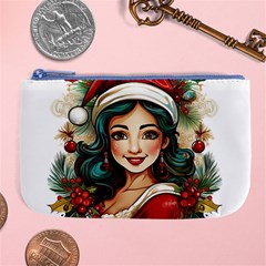 Young Woman With Santa Claus Clothes Isolated Illustration Wb Large Coin Purse