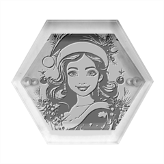 Young Woman With Santa Claus Clothes Isolated Illustration Wb Hexagon Wood Jewelry Box by dflcprintsclothing