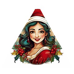 Young Woman With Santa Claus Clothes Isolated Illustration Wb Wooden Puzzle Triangle