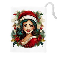 Young Woman With Santa Claus Clothes Isolated Illustration Wb Drawstring Pouch (4xl)