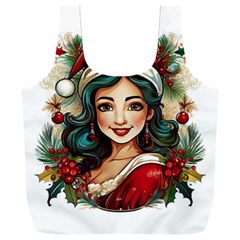 Young Woman With Santa Claus Clothes Isolated Illustration Wb Full Print Recycle Bag (xxl)